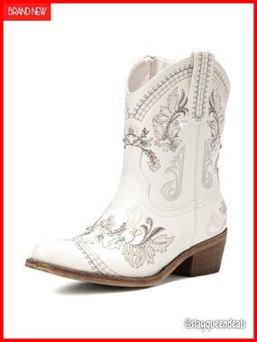 Rivalran Western Cowgirl Boots Pointed Toe Chunky Heel Ankle Booties PU